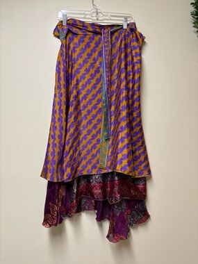 Darn Good Yarn Multicolored Sari Silk Wrap Skirt 4-12 Ankle/Maxi